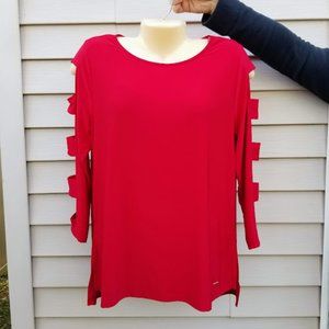 (Sale) Anne Klein Red ladder sleeve blouse sz Large